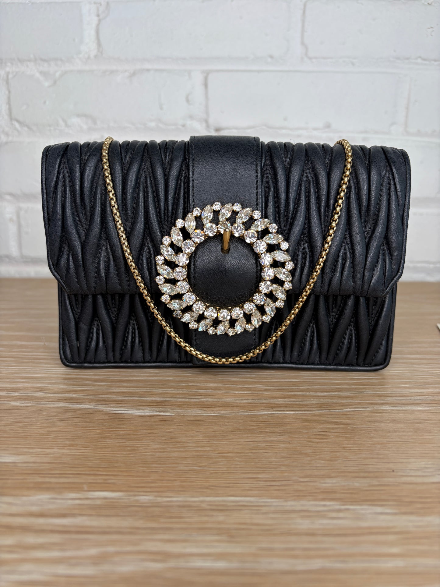 Miu Miu Crystal Matelassé Leather Shoulder Bag